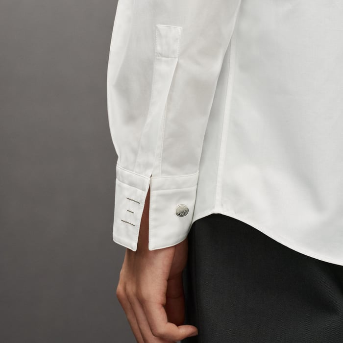 Blanc Straight Cut Shirt With Leather Detail