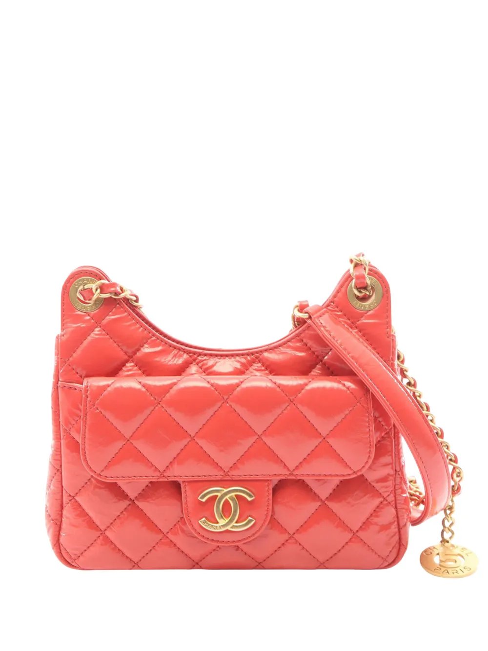 2021-2026 Small Shiny Crumpled Calfskin Wavy CC Hobo crossbody bag