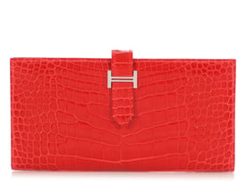Hermes Hermès Geranium Shiny Alligator Béarn Gusset Wallet
