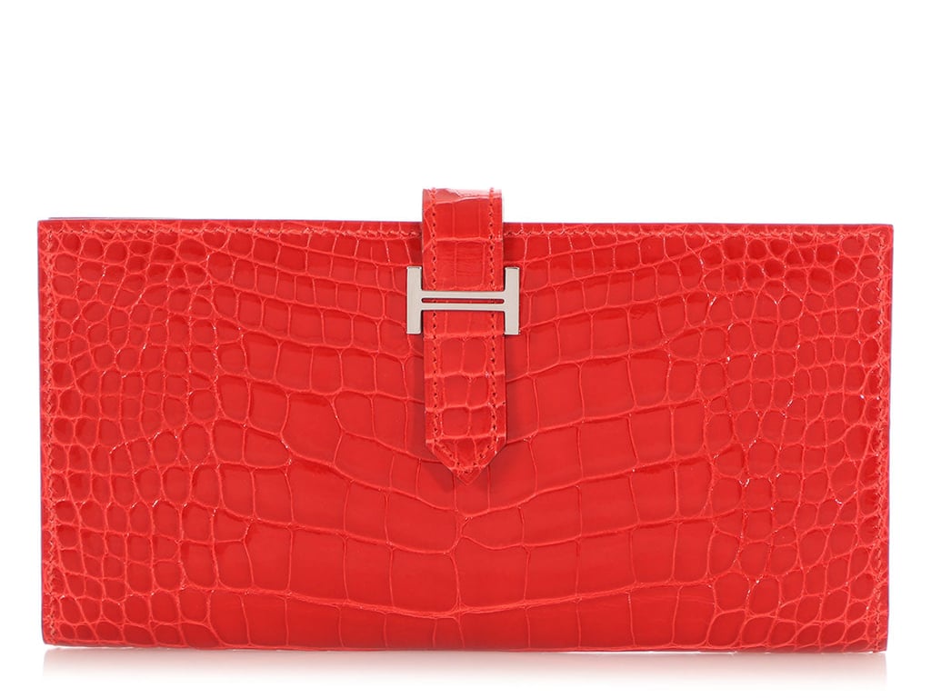 Hermes Hermès Geranium Shiny Alligator Béarn Gusset Wallet