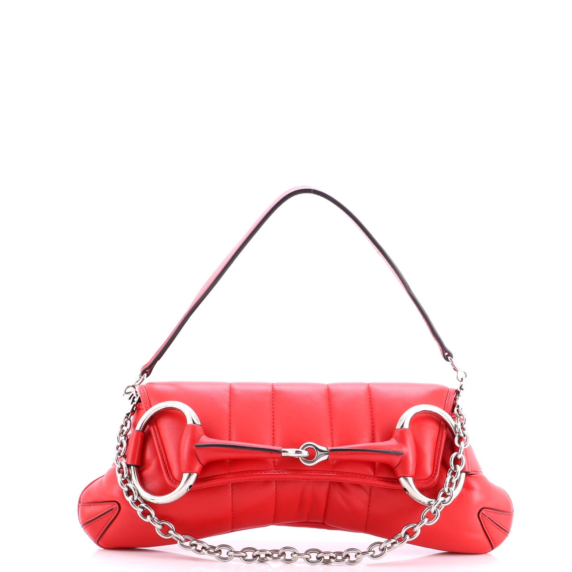 Horsebit Chain Shoulder Bag Vertical Quilted Leather Large