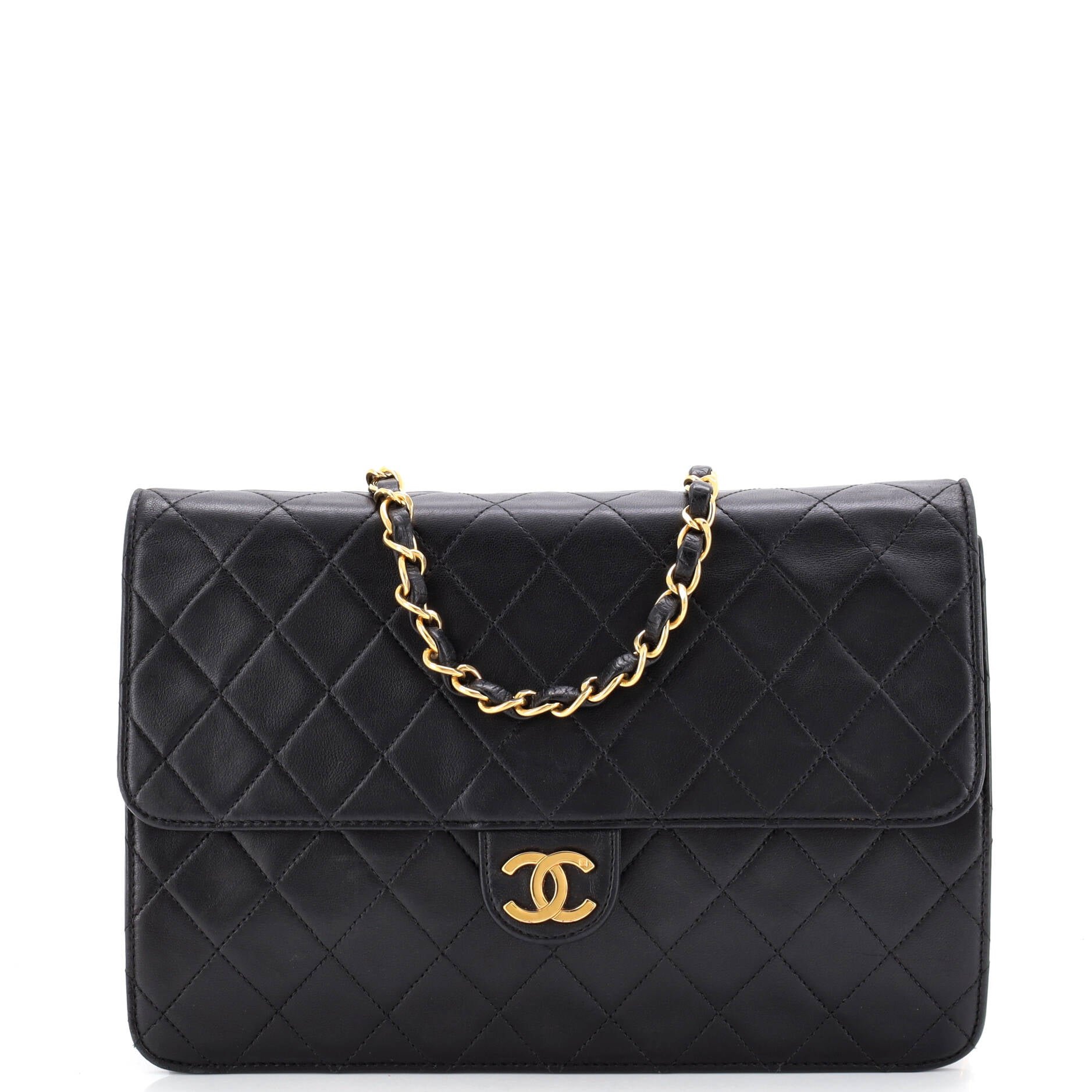 Vintage Clutch with Chain Quilted Leather Medium