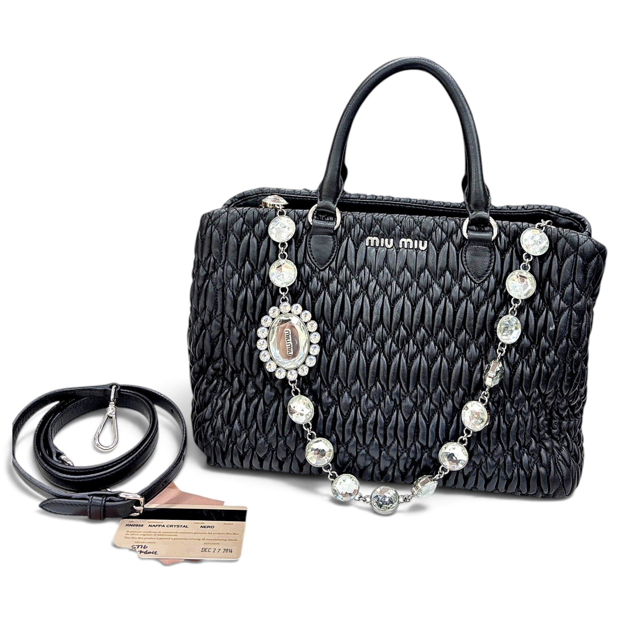 Miu Crystal leather handbag