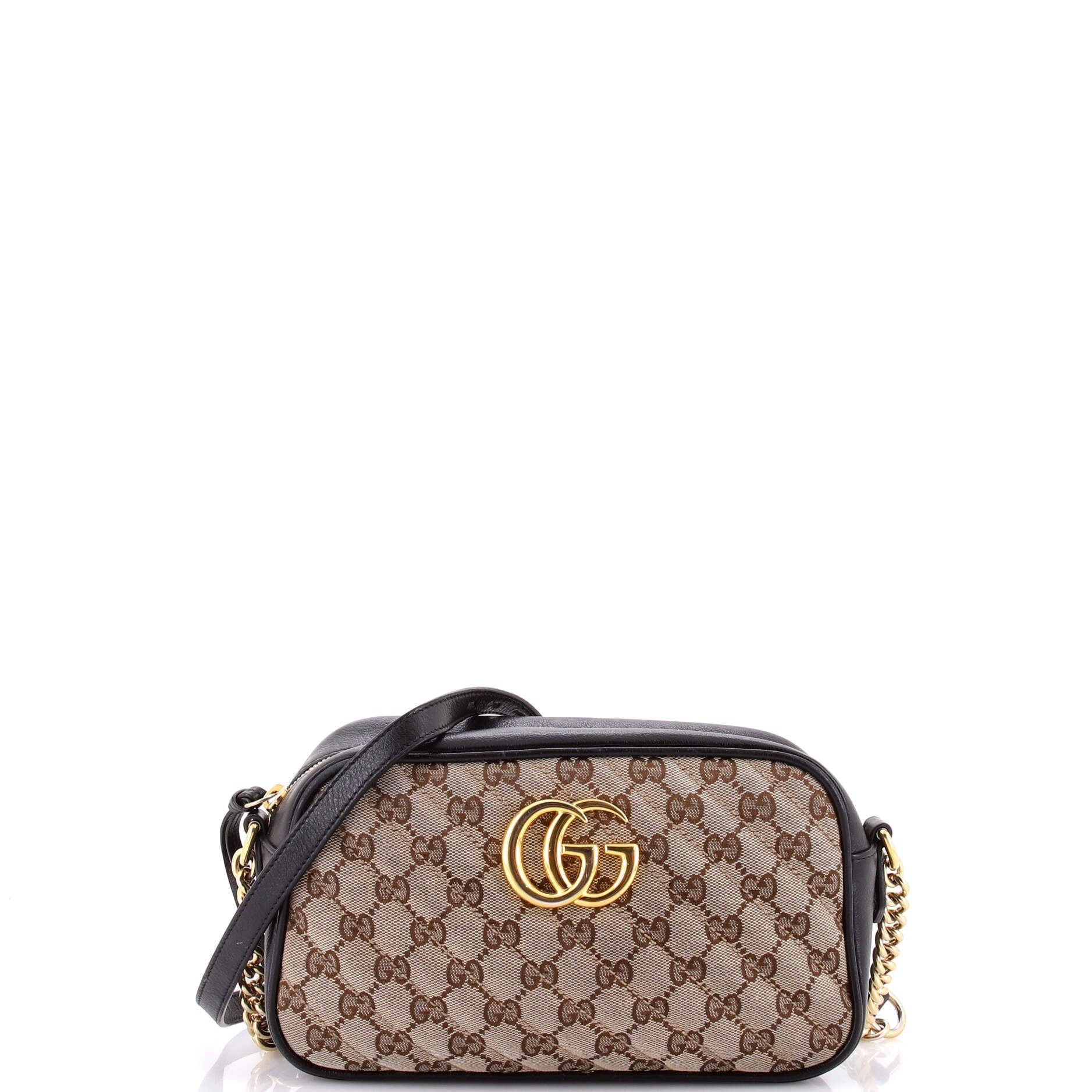 GG Marmont Shoulder Bag Diagonal Quilted GG Canvas with Leather Small