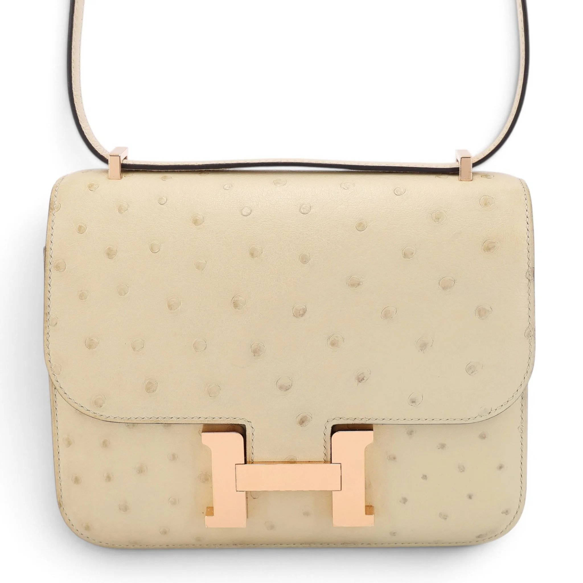 Very Good ( Rank A) HERMÈS Constance Mini Parchemin (3C) Ostrich Rose Gold hardware Y (2020)