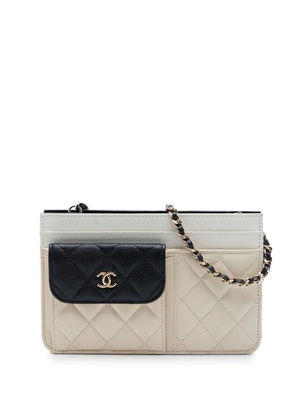 2019 CC Tricolor Quilted Goatskin Multi Pocket Wallet On Chain crossbody bag