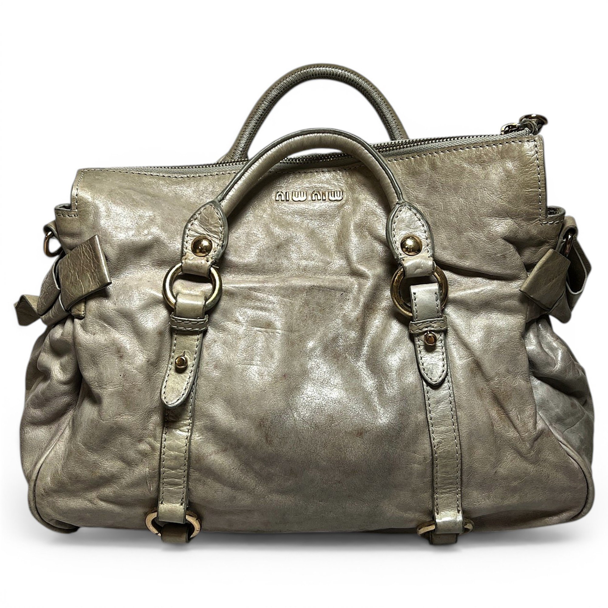 Bow bag leather handbag