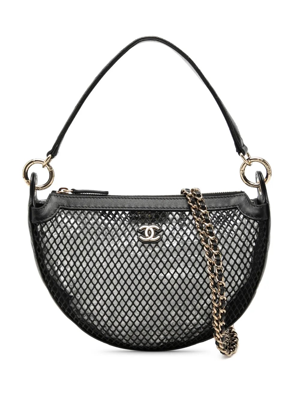 2021-2026 CC Mesh and Quilted Shiny Lambskin Chain Hobo satchel