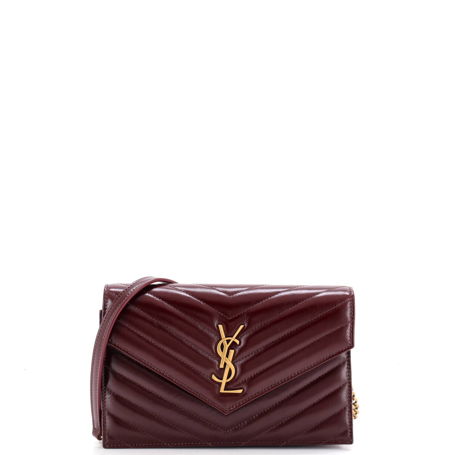 Classic Monogram Wallet on Chain Matelasse Chevron Leather Small