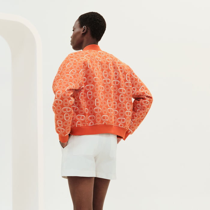 Orange Corail "Chaine d'Ancre" Quilted Bomber Jacket