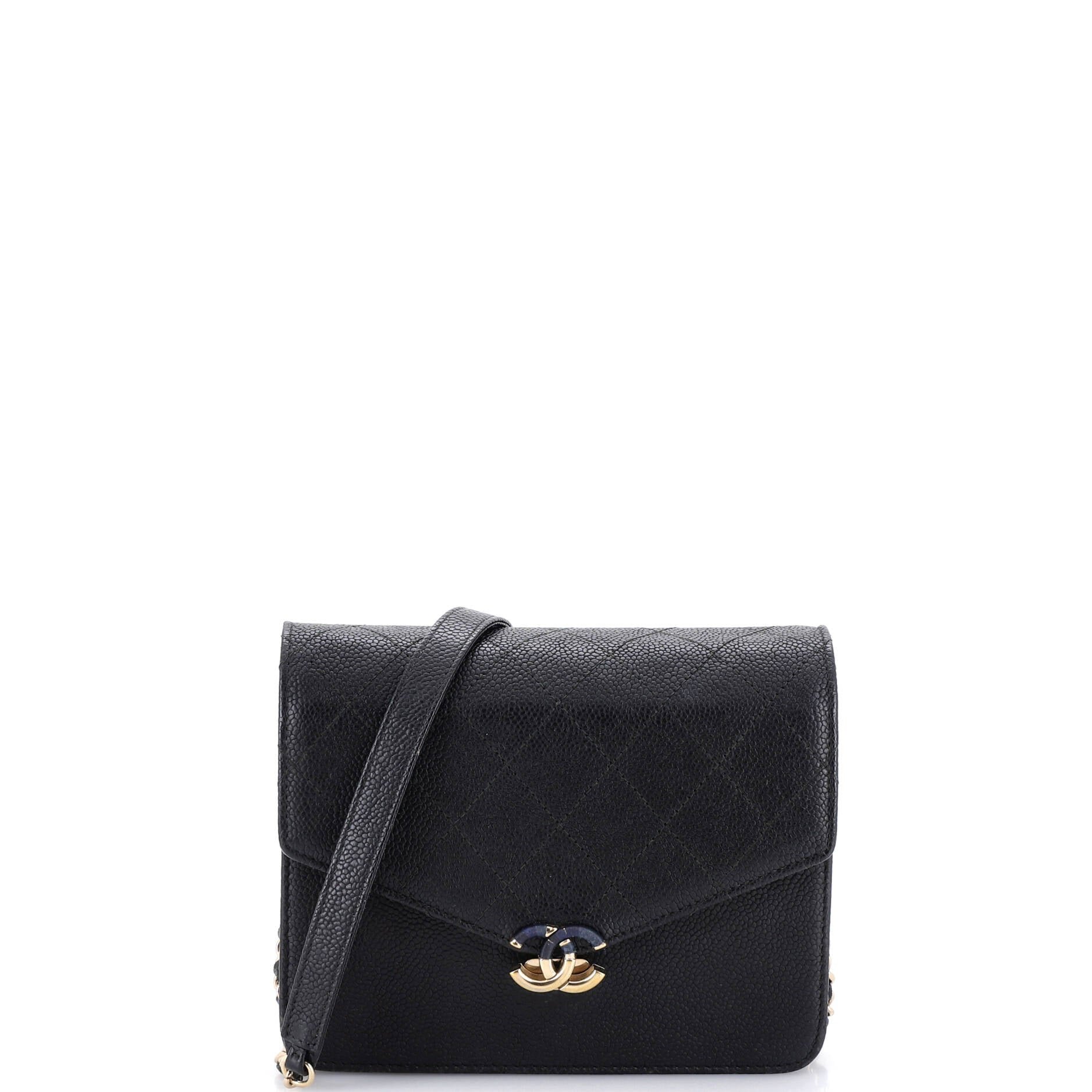 Thread Around Square Wallet on Chain Quilted Caviar