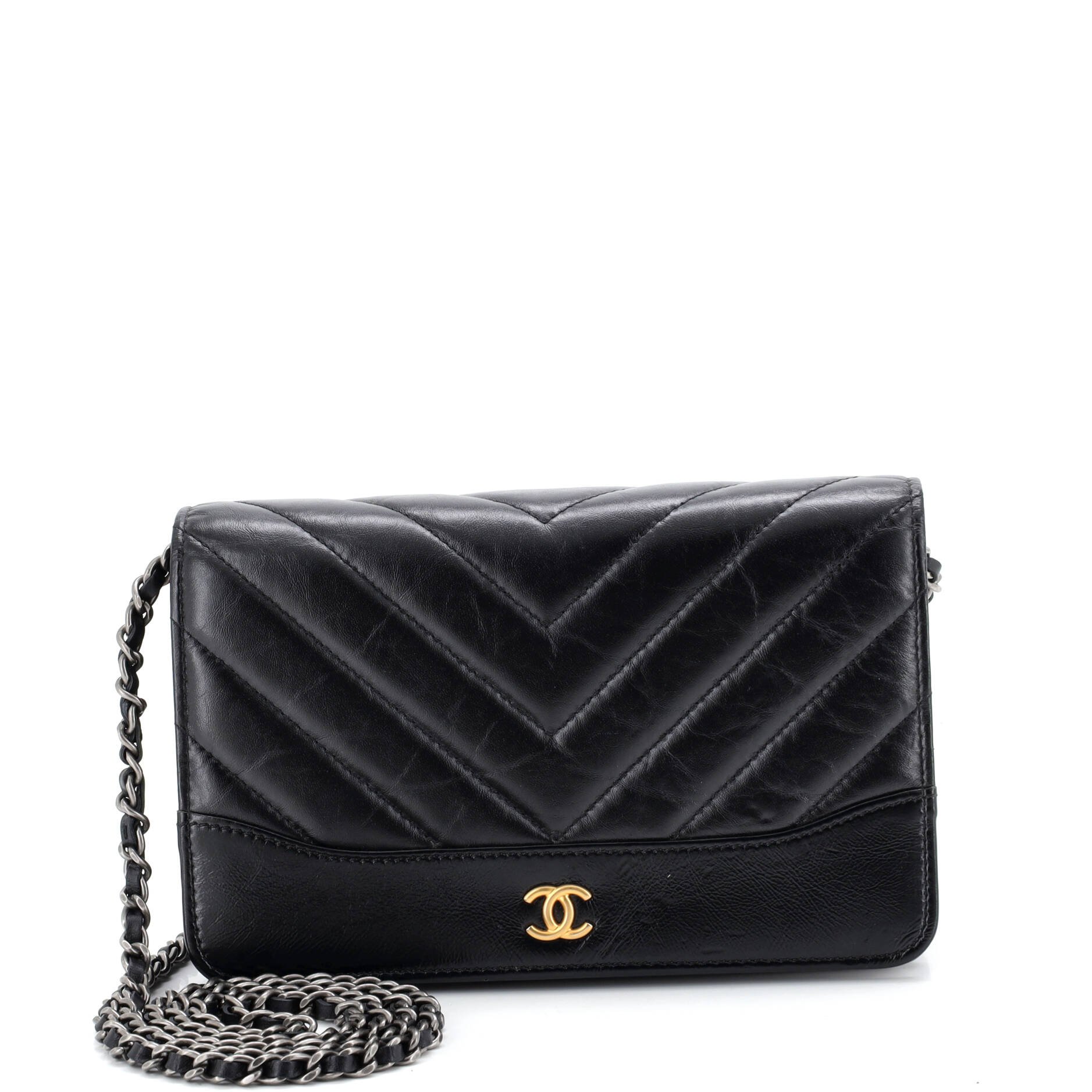 Gabrielle Wallet on Chain Chevron Aged Calfskin
