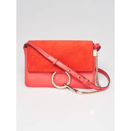 Chloe Chloe Red Leather and Suede Small Faye Crossbody Bag