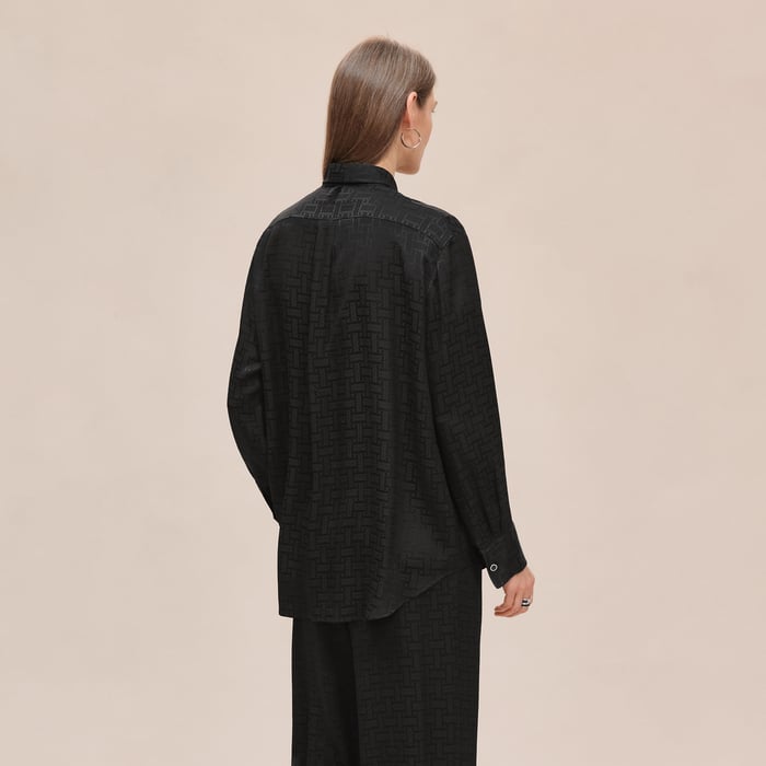 Noir Chemise Masculine À Lavallière Motif « mosaïque »