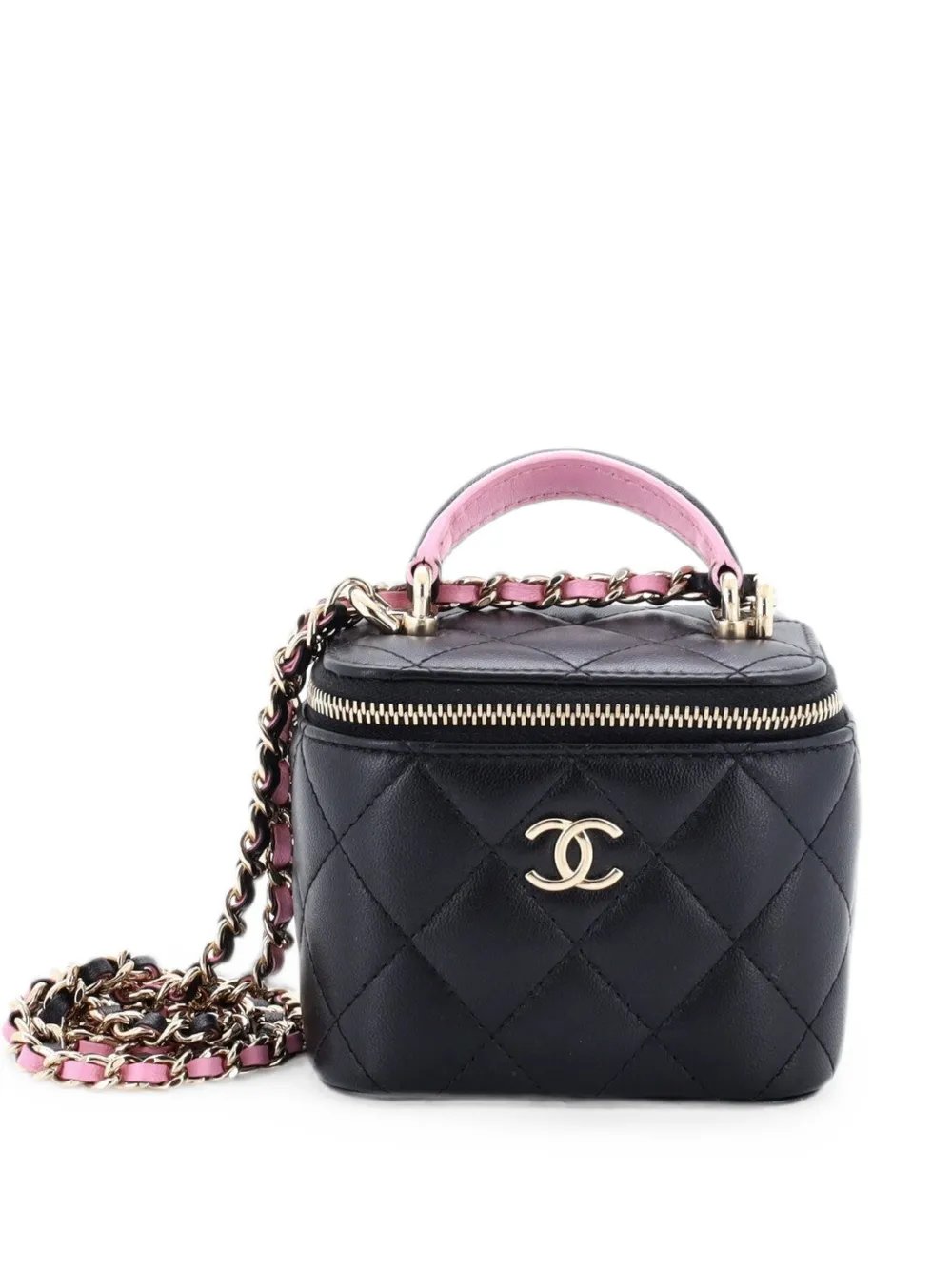 Classic Top Handle Vanity Case with Chain Quilted Lambskin Mini crossbody bag