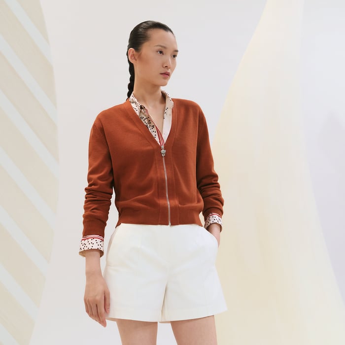 Marron Terracotta Zipped Cardigan