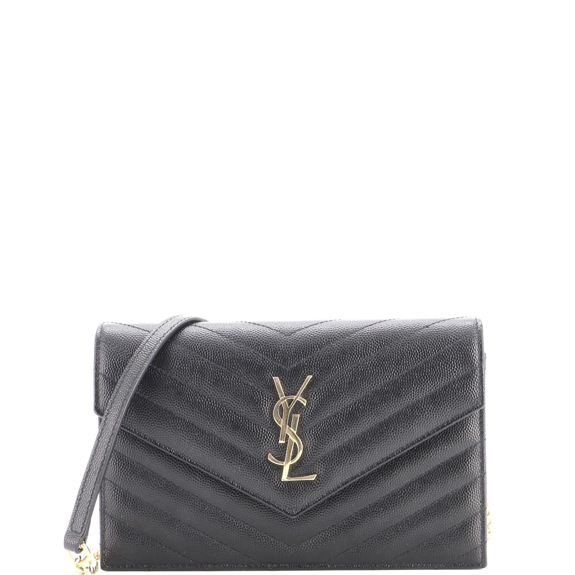 Classic Monogram Wallet on Chain Matelasse Chevron Leather Small