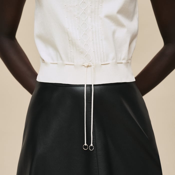 Blanc Naturel Short-sleeve Sweater With Ruffled Details