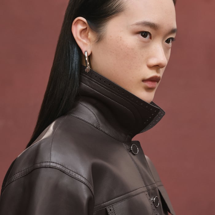 Marron Ébène City Jacket With Perforated Details
