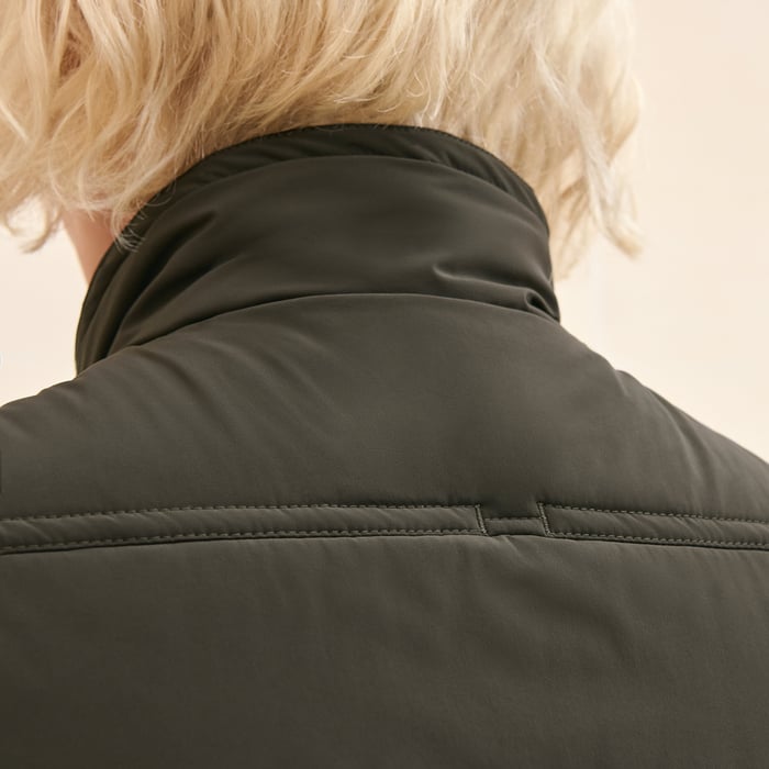 Kaki Quilted Vest With Leather Detail