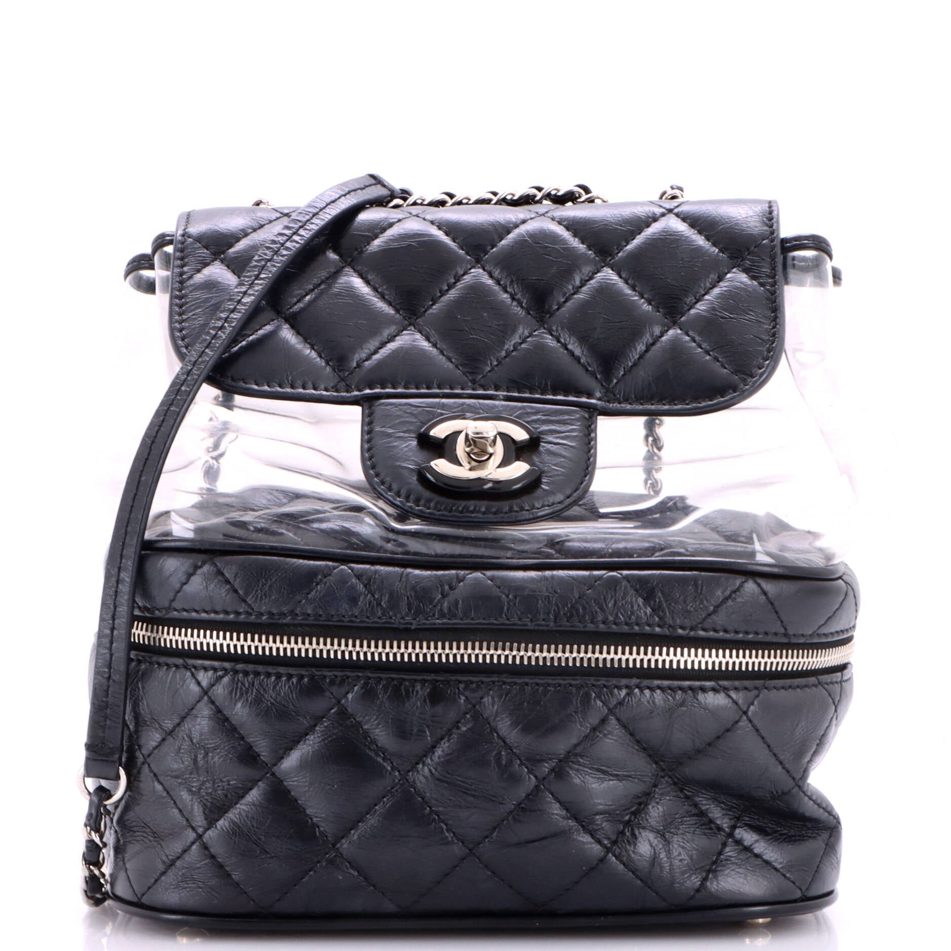 Zip Around Flap Backpack Quilted Crumpled Calfskin and PVC Small
