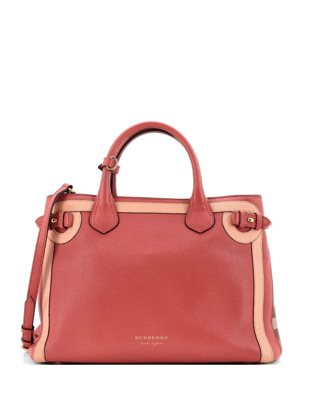 Banner Tote Leather and House Check Canvas Medium satchel