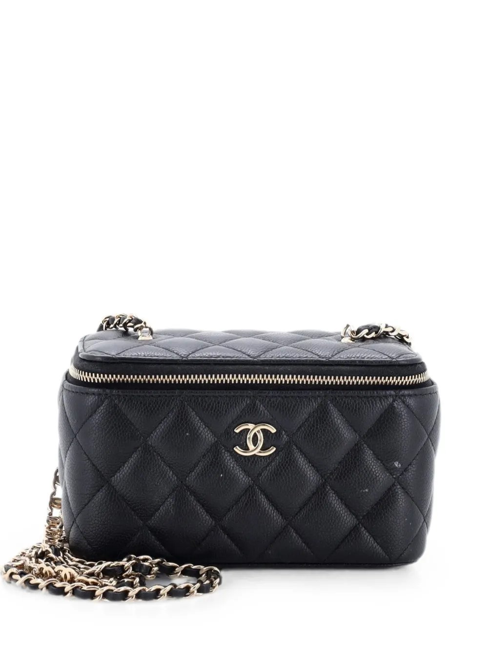 Tiny CC Link Vanity Case with Chain Quilted Caviar Small clutch bag