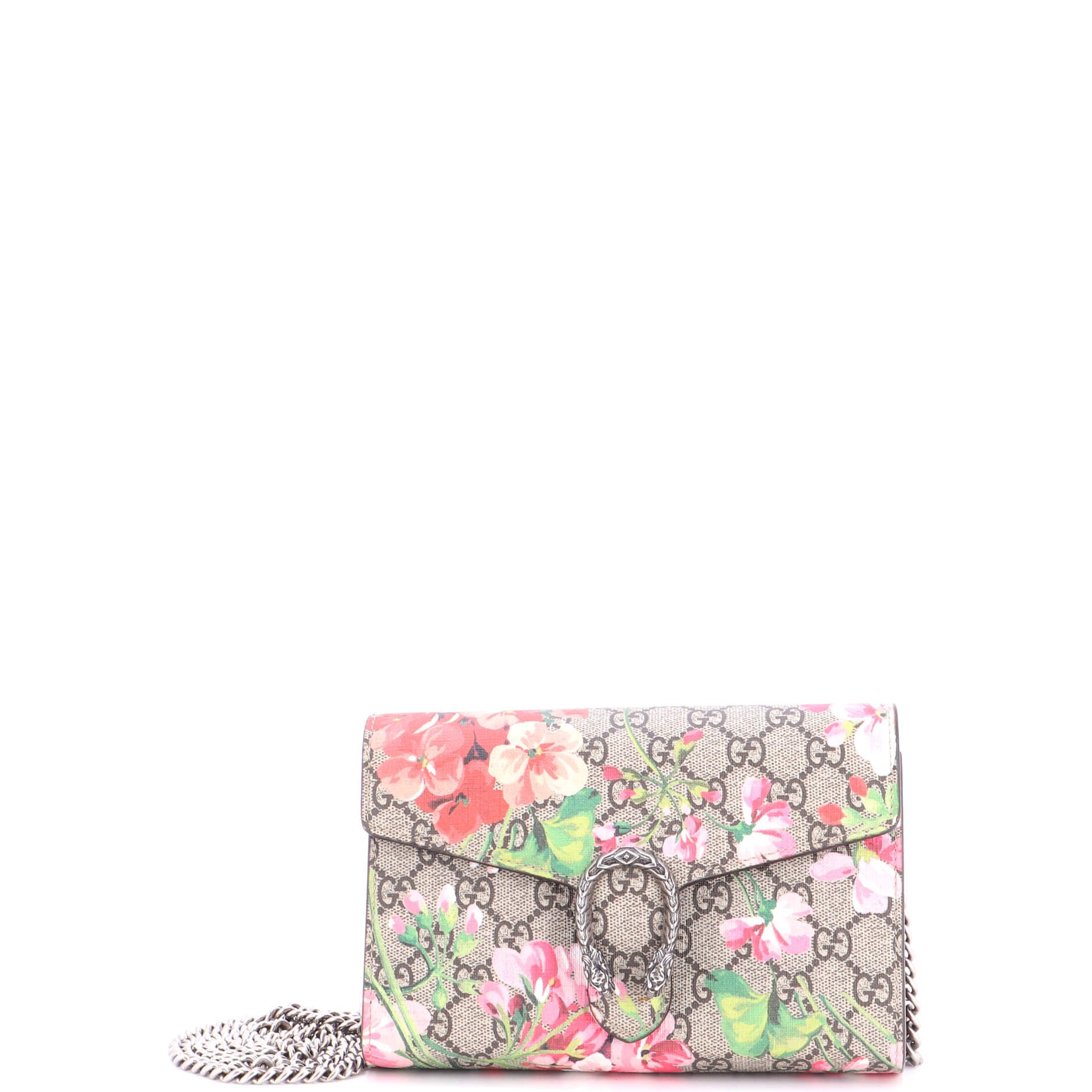 Dionysus Chain Wallet Blooms Print GG Coated Canvas Small