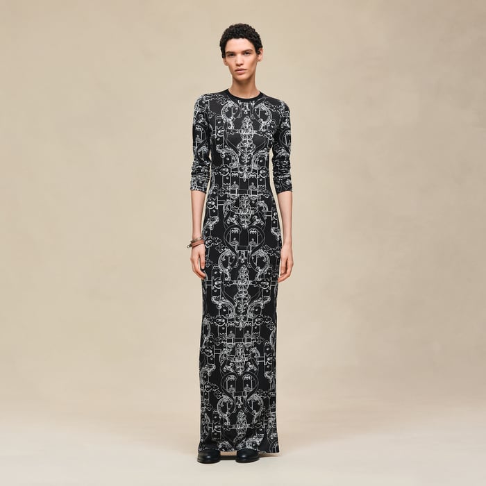 Noir "Ferronnerie Remix" Short-sleeve Long Dress