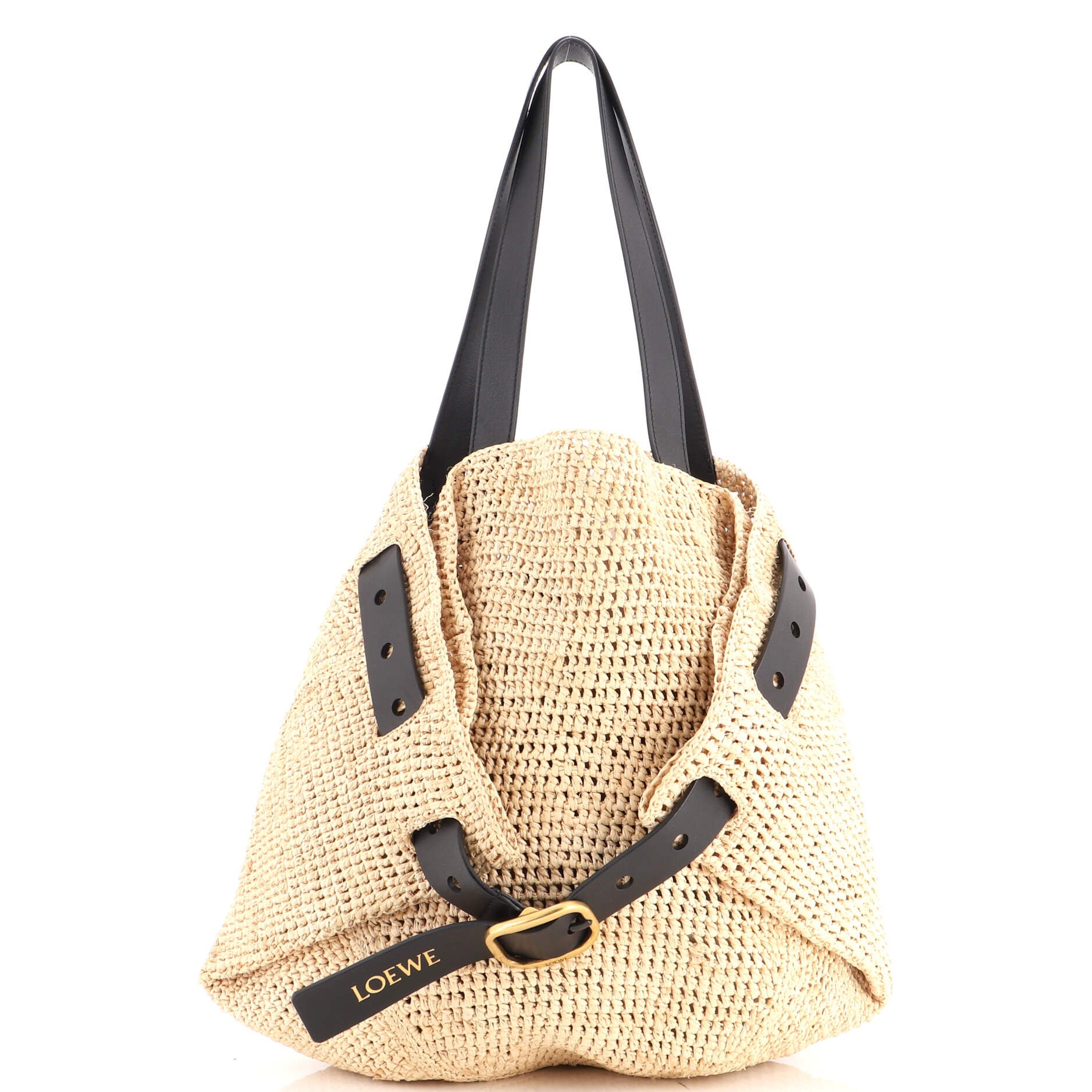 Paula's Ibiza Punch Hole Tote Raffia with Leather Medium