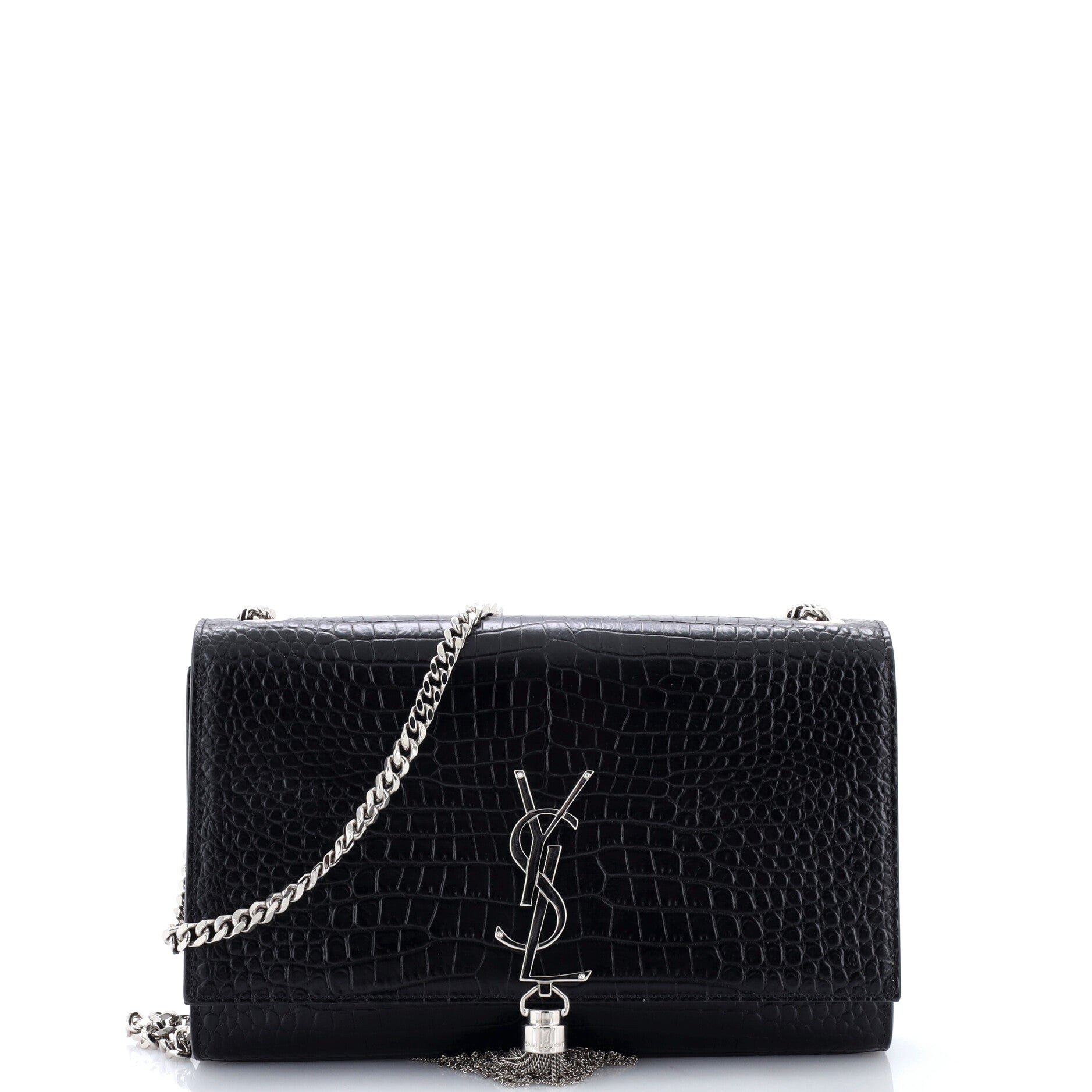 Classic Monogram Tassel Crossbody Bag Crocodile Embossed Leather Medium