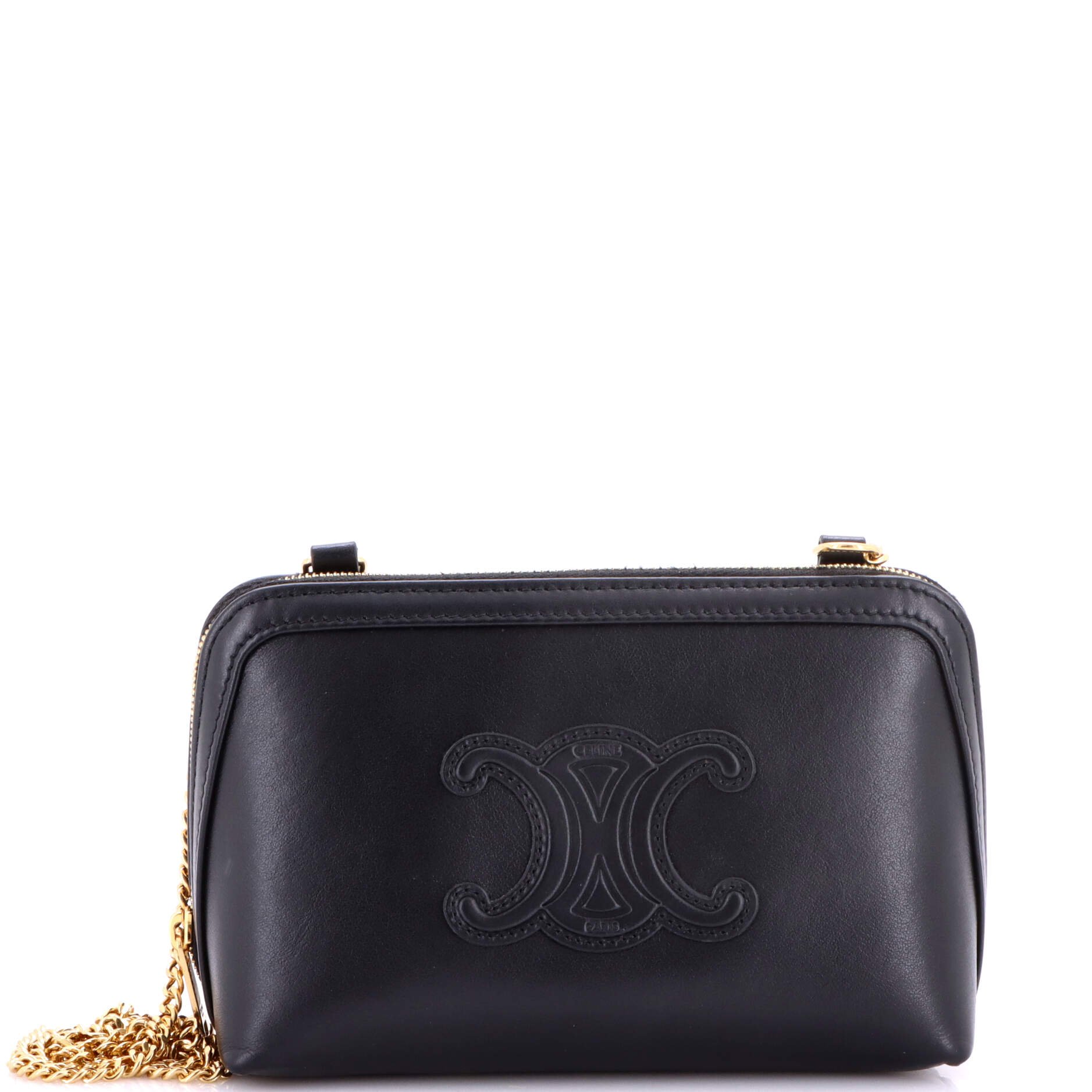 Cuir Triomphe Zip Around Chain Clutch Leather
