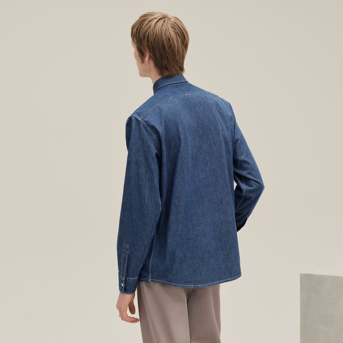 Indigo Lavé "H" Straight Cut Embroidered Denim Shirt