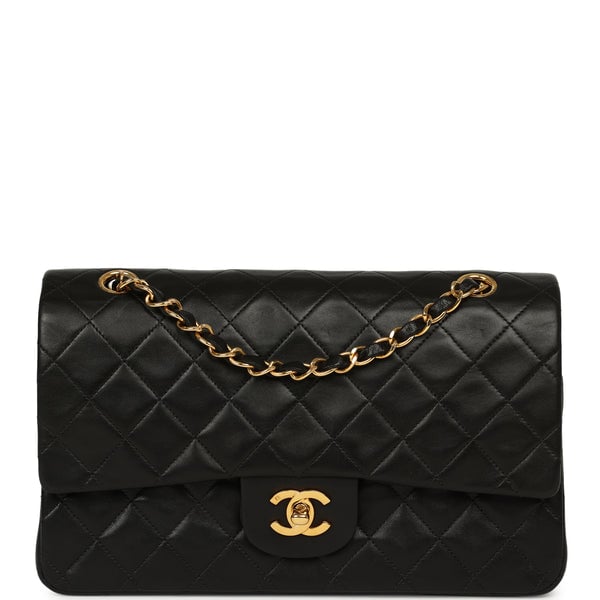 Vintage Chanel Medium Classic Double Flap Bag Black Lambskin Gold Hardware