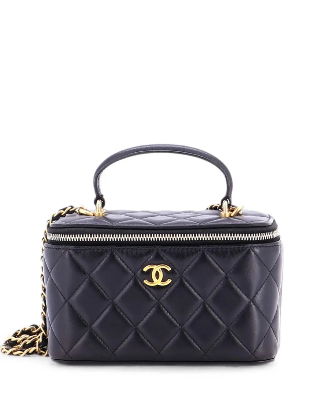 Classic Top Handle Vanity Case with Chain Quilted Lambskin Small crossbody bag