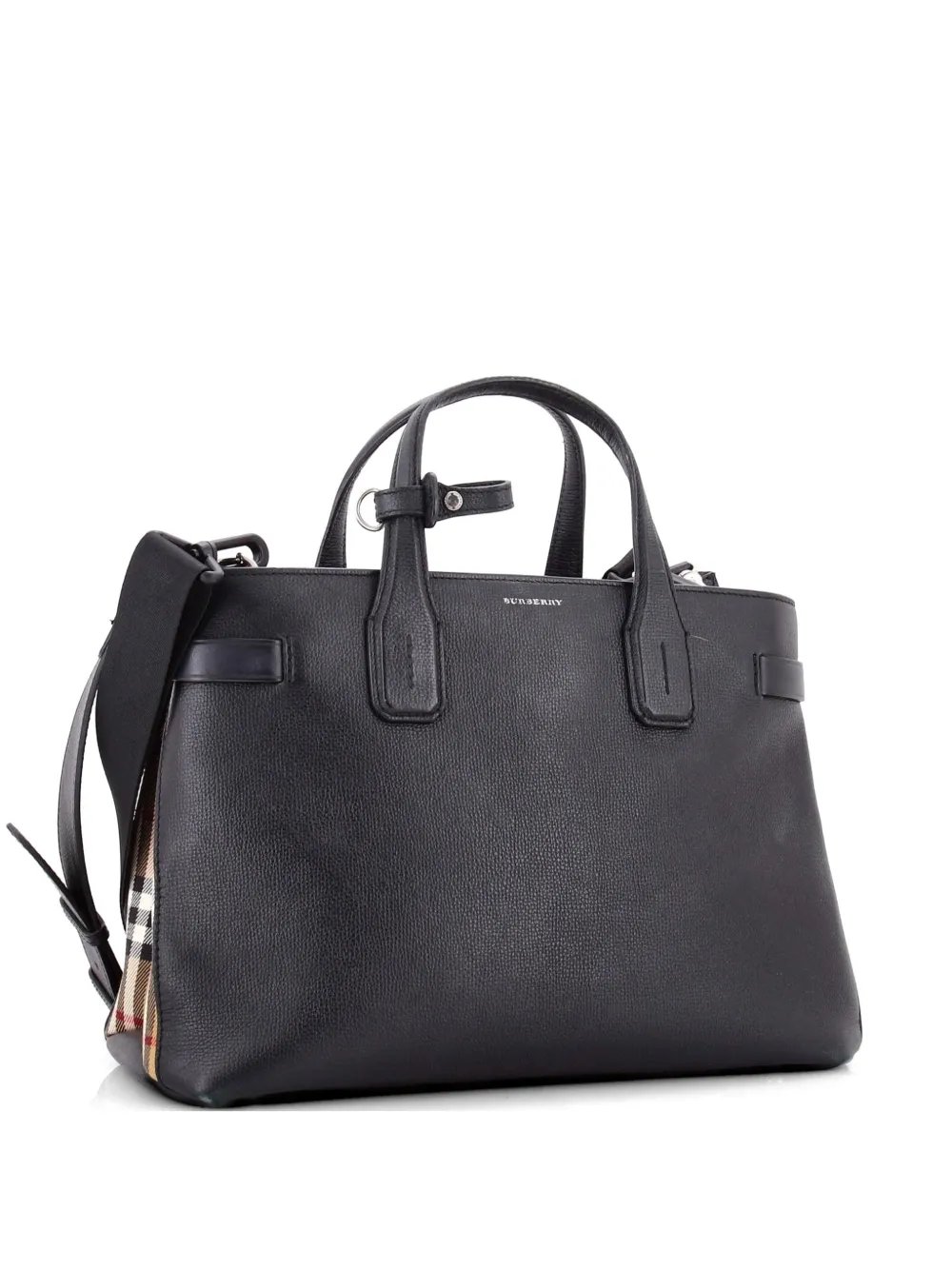 Banner NM Leather with Vintage Check Canvas Medium tote bag
