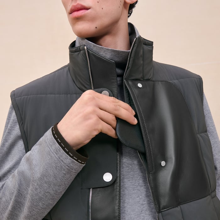 Carbone Quilted Vest With Leather Detail