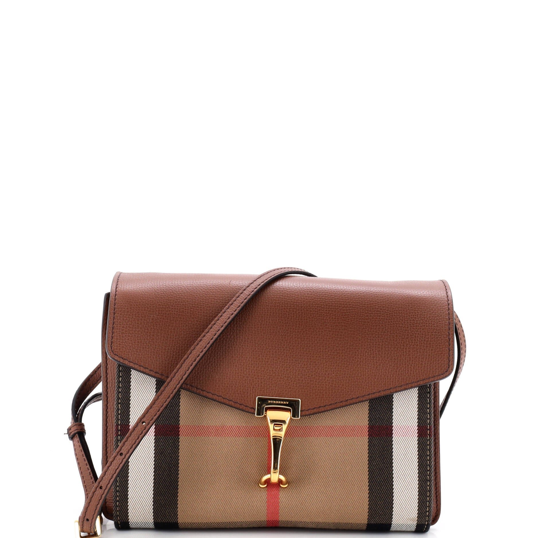 Macken Crossbody Bag Leather and House Check Canvas Small