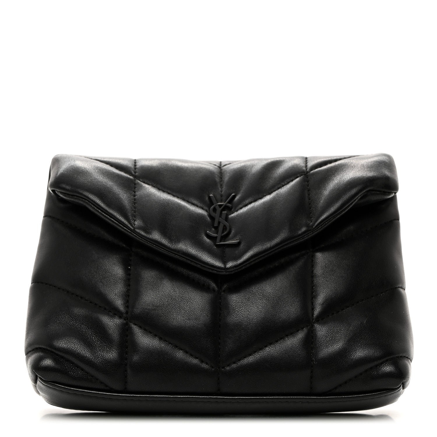 Saint Laurent Lambskin Monogram Loulou Puffer Pouch Clutch Black