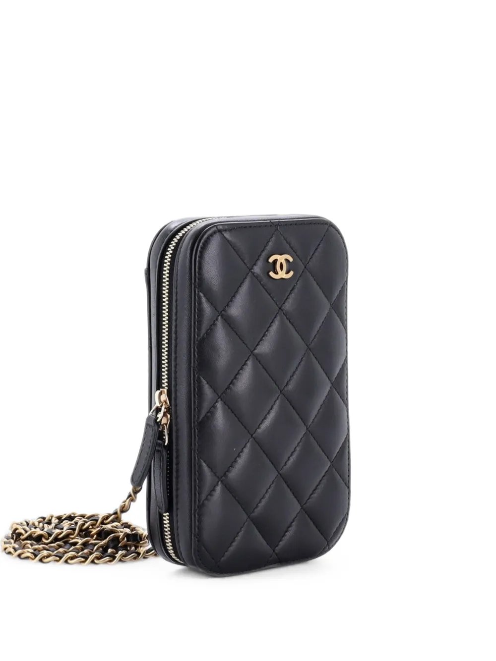 Zip Around Phone Case with Chain Quilted Lambskin crossbody bag