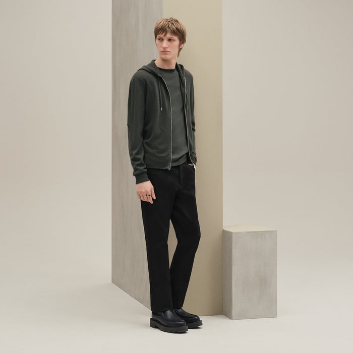 Vert Chrome Cashmere "Maillon Chaine d'Ancre" Hooded Jacket