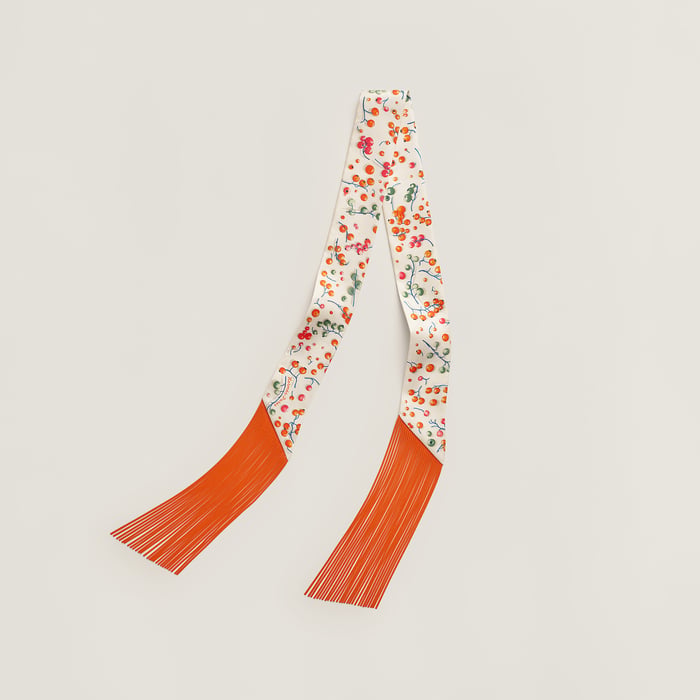 Red Berries Leather Fringes Twilly