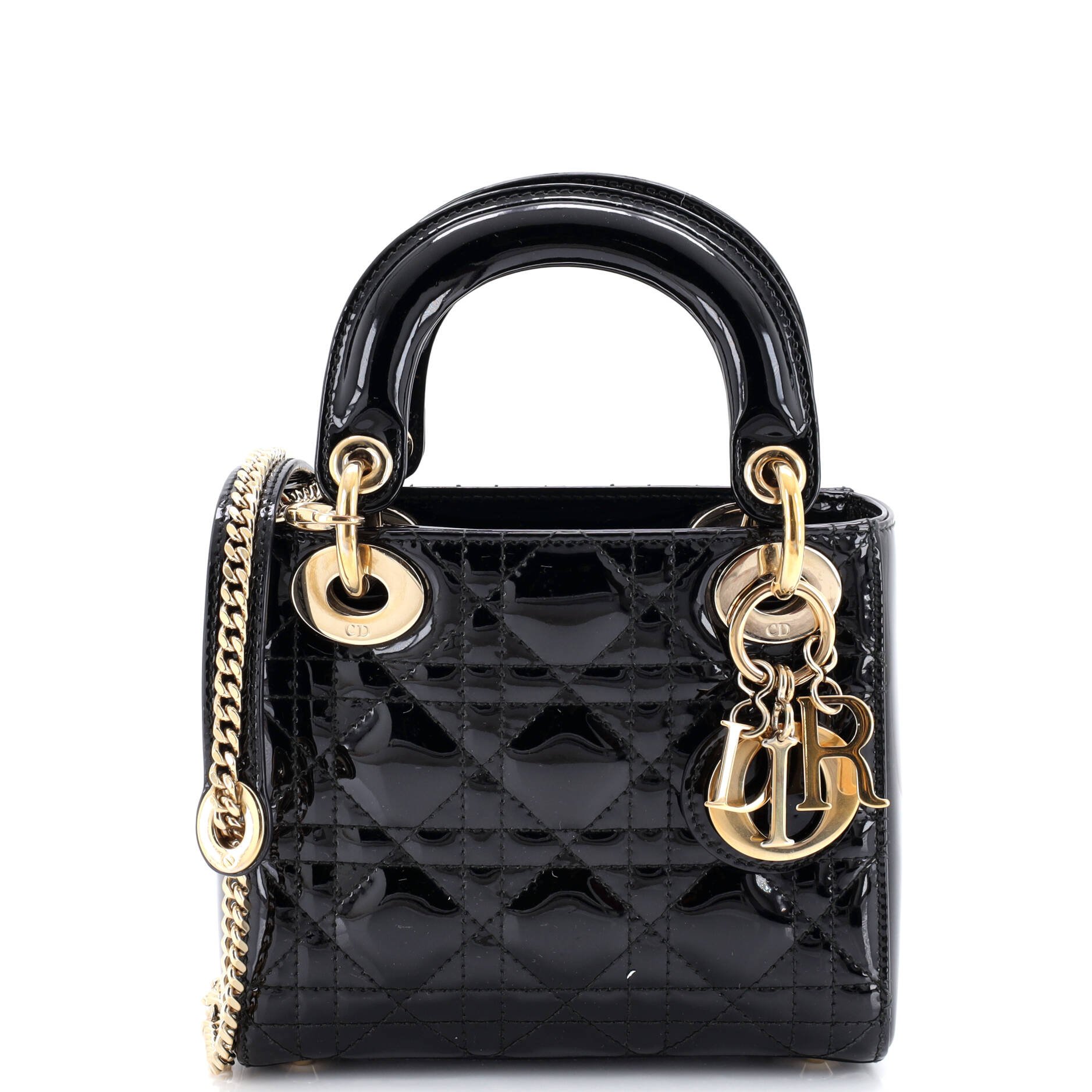 Dior Lady Dior Chain Bag Cannage Quilt Patent Mini