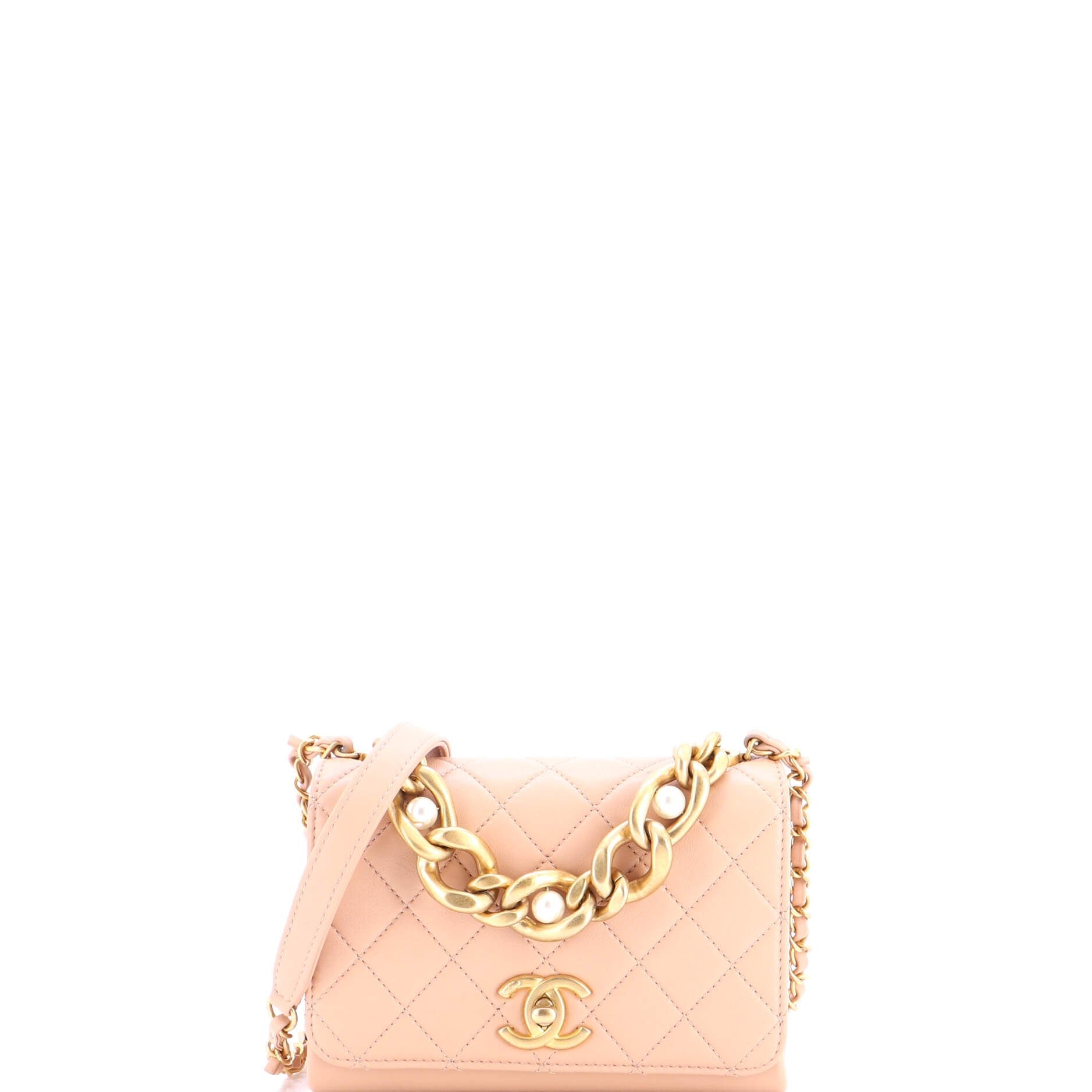 Pearl Boy Chain Flap Bag Quilted Calfskin Mini