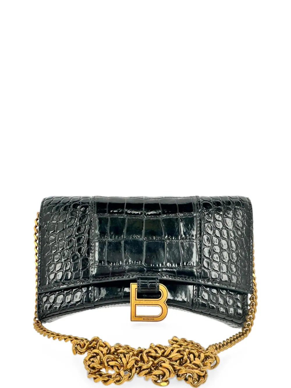Hourglass croc-embossed crossbody bag