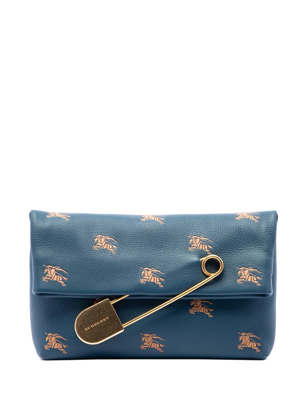 2018-2026 Medium Equestrian Knight Embroidered Leather Safety Pin Foldover clutch bag