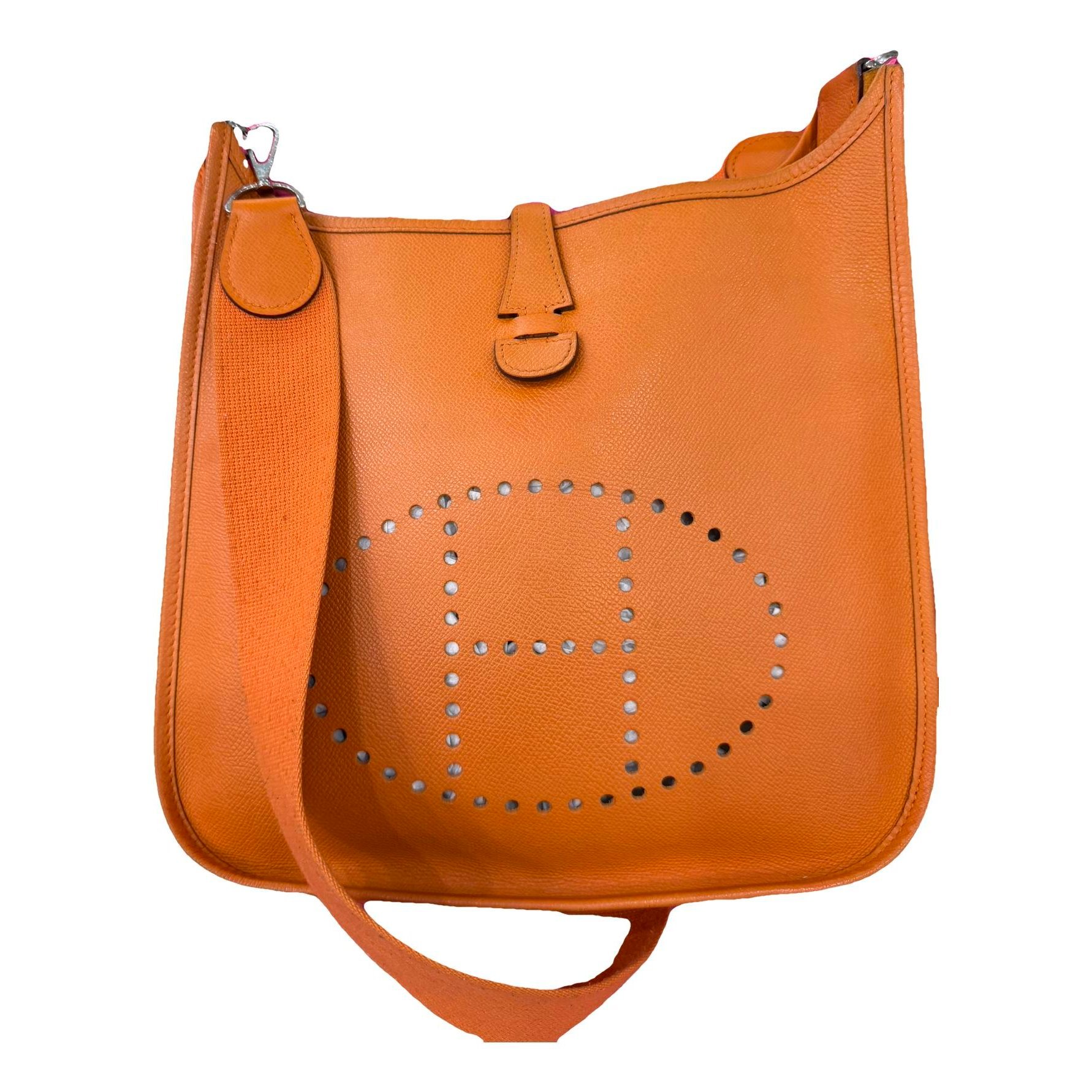 Hermes Evelyne Handbag Orange Clemence Leather