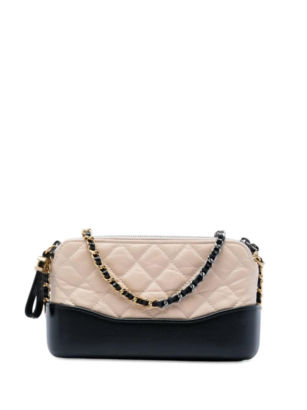 2018 Bicolor Aged Calfskin Gabrielle Double Zip Clutch with Chain crossbody bag