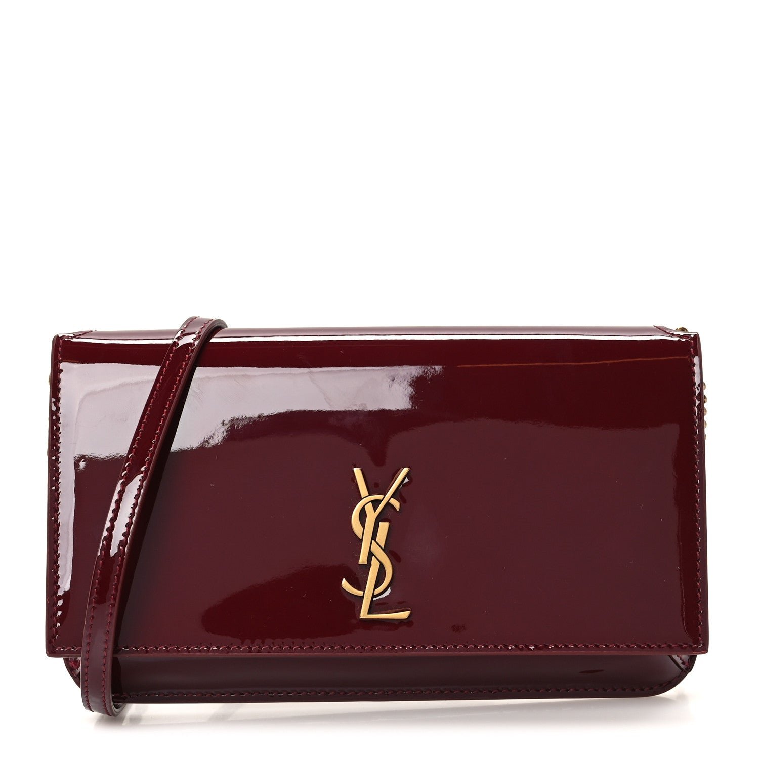 Saint Laurent Patent Monogram Phone Holder Crossbody Chataigne