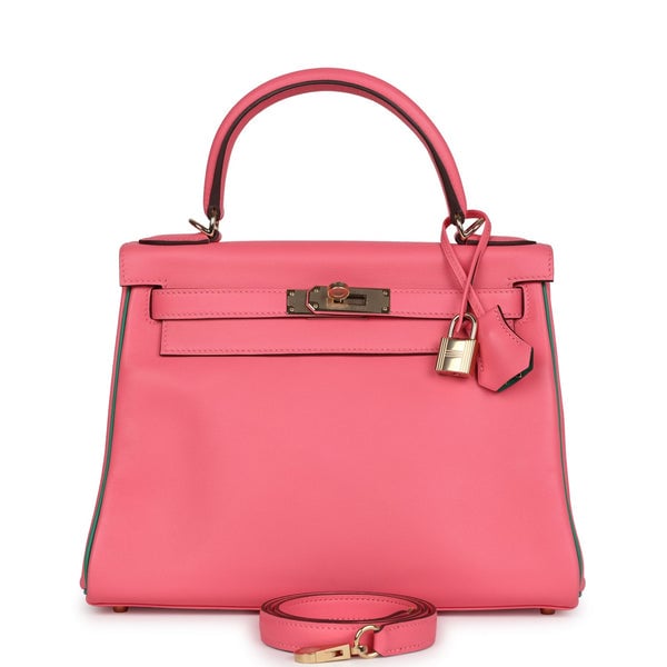 Hermes Hermes Special Order (HSS) Kelly Retourne 28 Rose Azalee and Vert Vertigo Swift Gold Hardware
